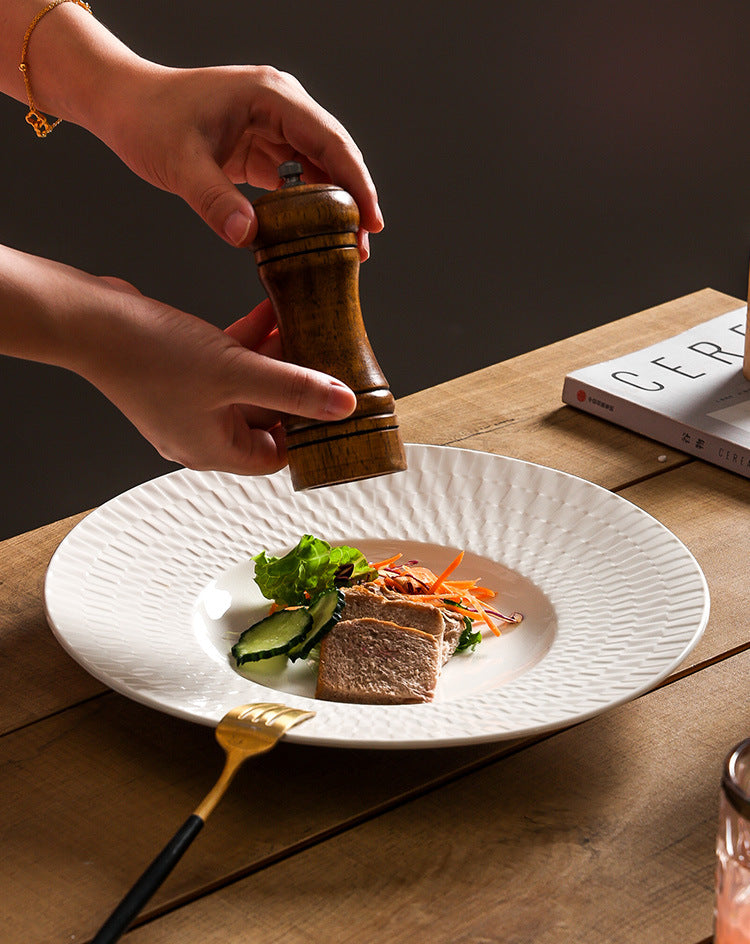 Luxe Minimalist Woven-Texture Ceramic Dinner Plate