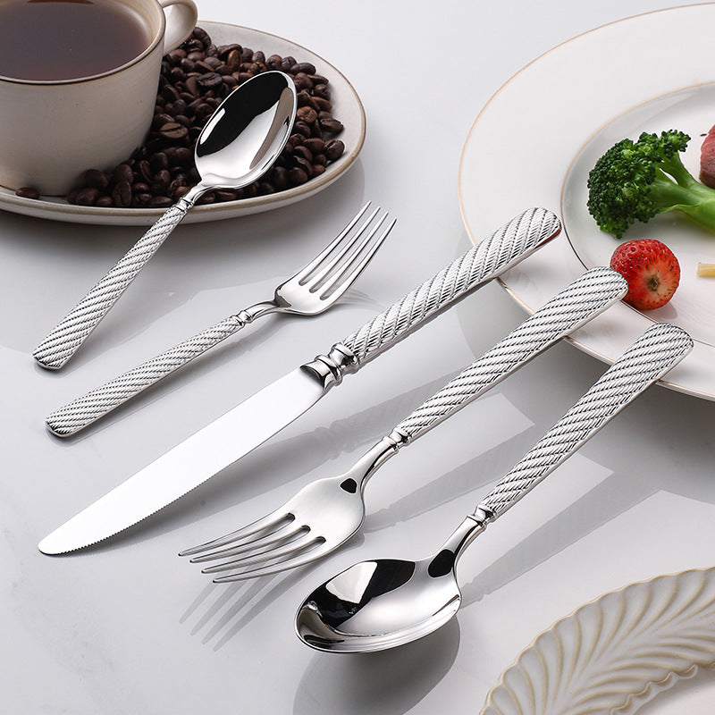 Luxury Gold Finish Rope Texture Flatware Set | 3CARATS
