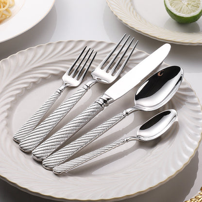 Luxury Gold Finish Rope Texture Flatware Set | 3CARATS
