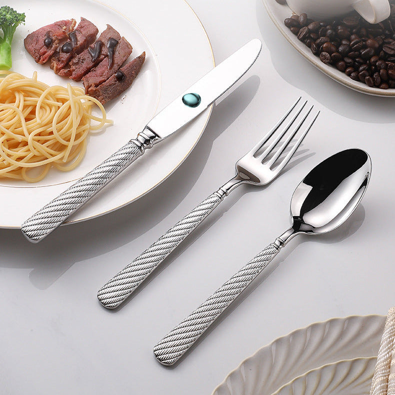Luxury Gold Finish Rope Texture Flatware Set | 3CARATS