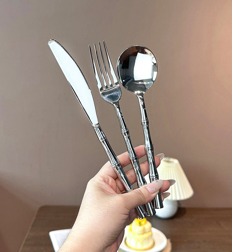 Luxury Imperial Bamboo Stainless Steel Flatware Set | 3CARATS