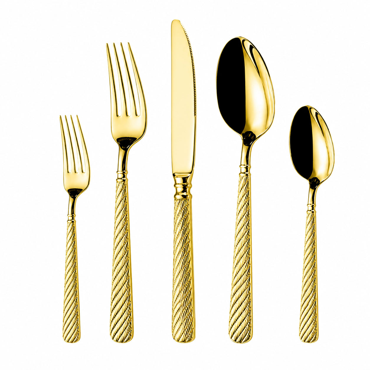 Luxury Gold Finish Rope Texture Flatware Set | 3CARATS
