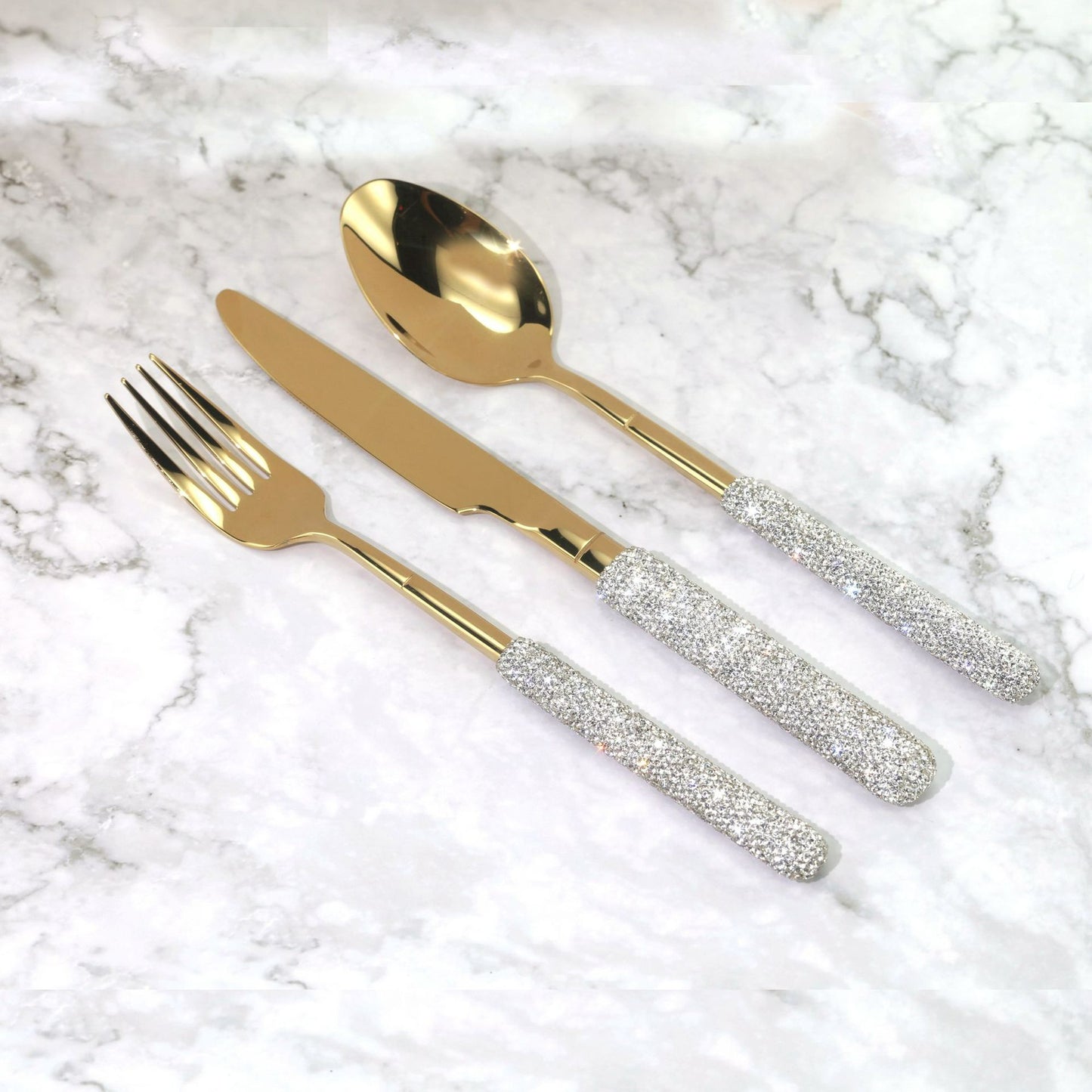 Luxury Knight Stainless Steel Cutlery Set with Crystal Inlay | 3CARATS