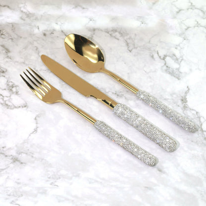 Luxury Knight Stainless Steel Cutlery Set with Crystal Inlay | 3CARATS