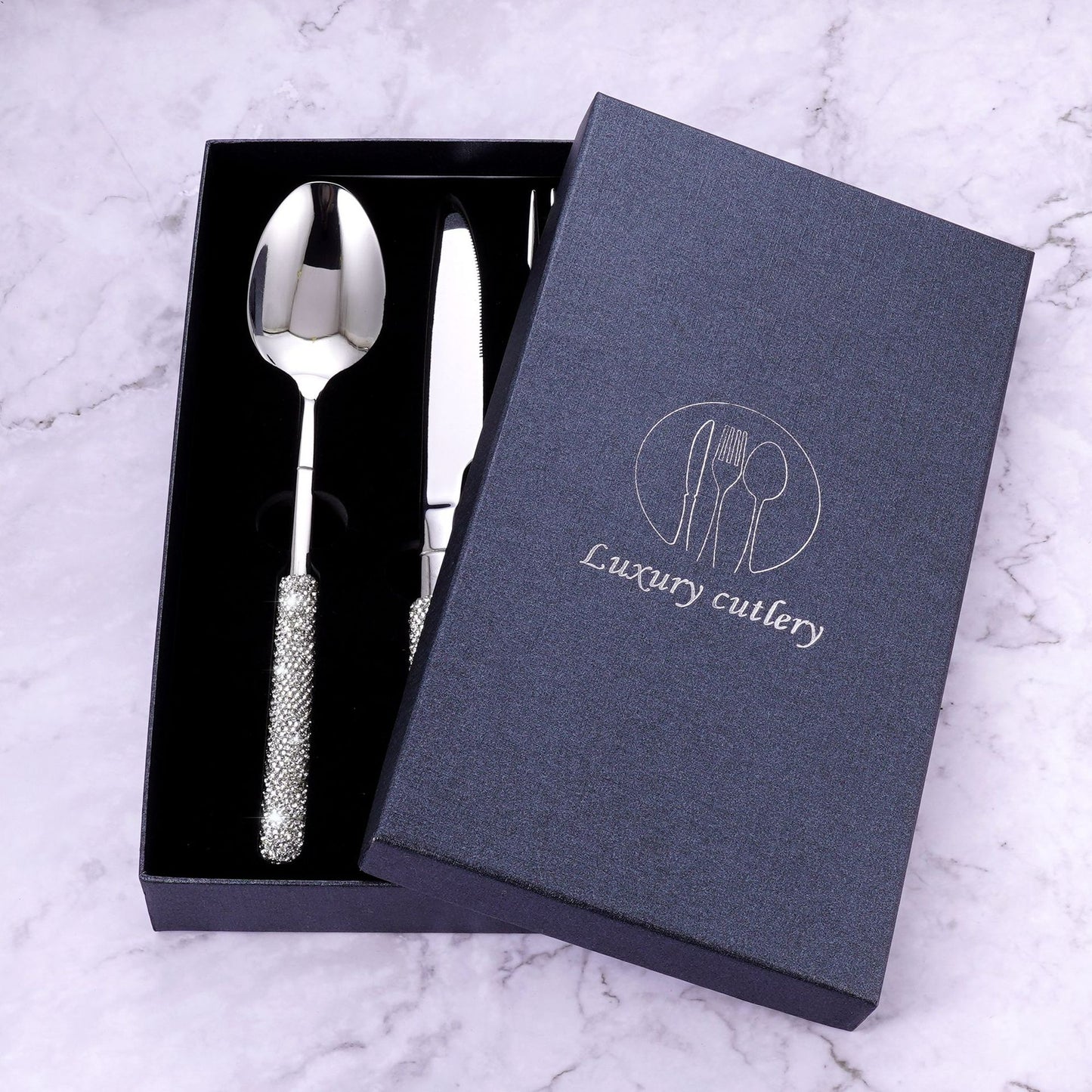 Luxury Knight Stainless Steel Cutlery Set with Crystal Inlay | 3CARATS
