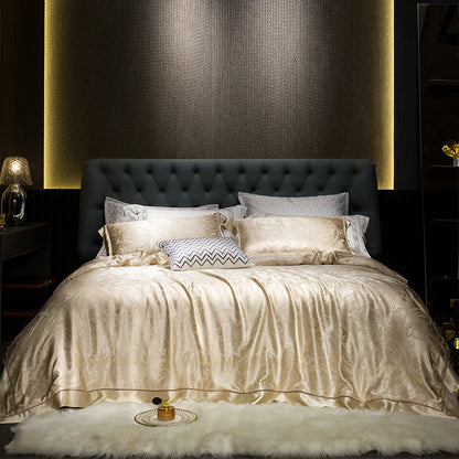 Luxury Pedra Gold 28 Momme 100% Mulberry Silk Jacquard Bedding Set | 3CARATS
