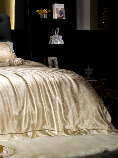 Luxury Pedra Gold 28 Momme 100% Mulberry Silk Jacquard Bedding Set | 3CARATS