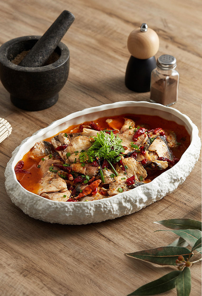 Luxury Rock-Pattern Large Ceramic Fish Platter | 3CARATS
