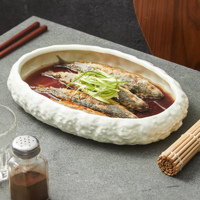 Luxury Rock-Pattern Large Ceramic Fish Platter | 3CARATS