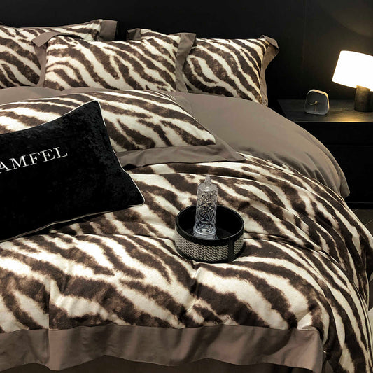 Luxury Zebra Print 120S Long-Staple Cotton Bedding Set | 3CARATS