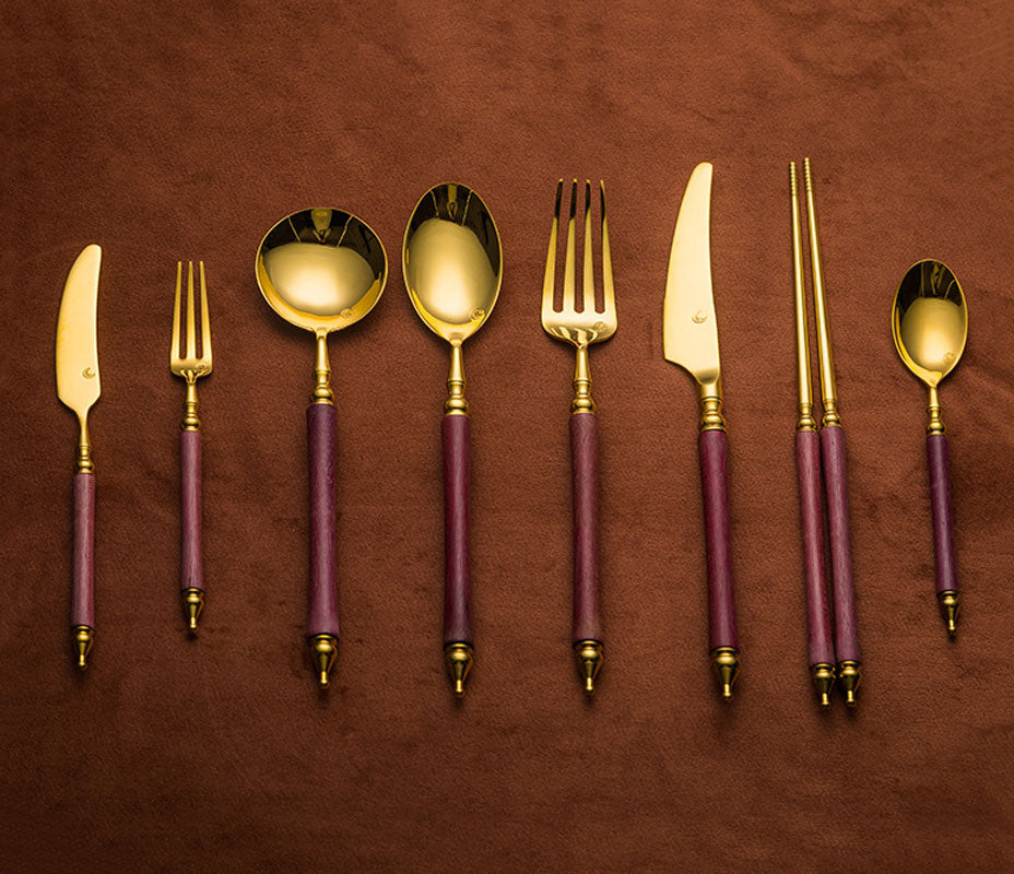 Paris Vintage Royal Violet Wood Cutlery Set | 3CARATS