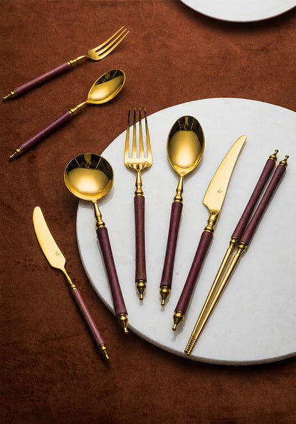Paris Vintage Royal Violet Wood Cutlery Set | 3CARATS