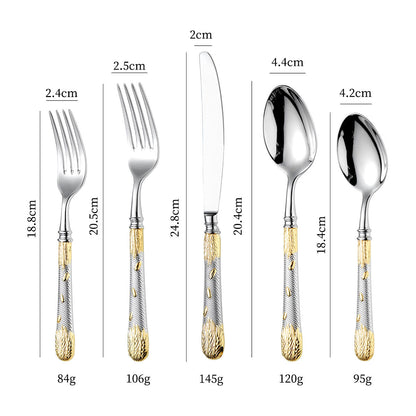Premium Wheat Embossed Handle Forged Steak Cutlery Set | 3CARATS