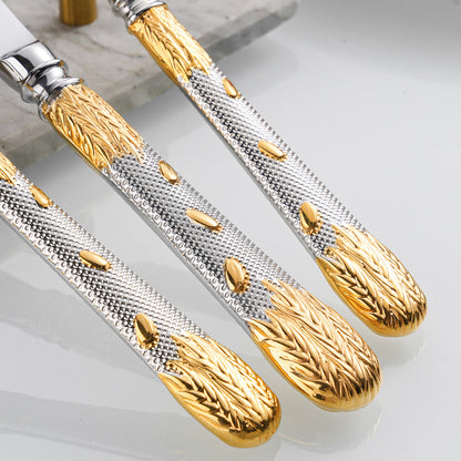 Premium Wheat Embossed Handle Forged Steak Cutlery Set | 3CARATS