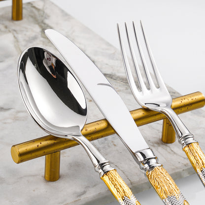 Premium Wheat Embossed Handle Forged Steak Cutlery Set | 3CARATS