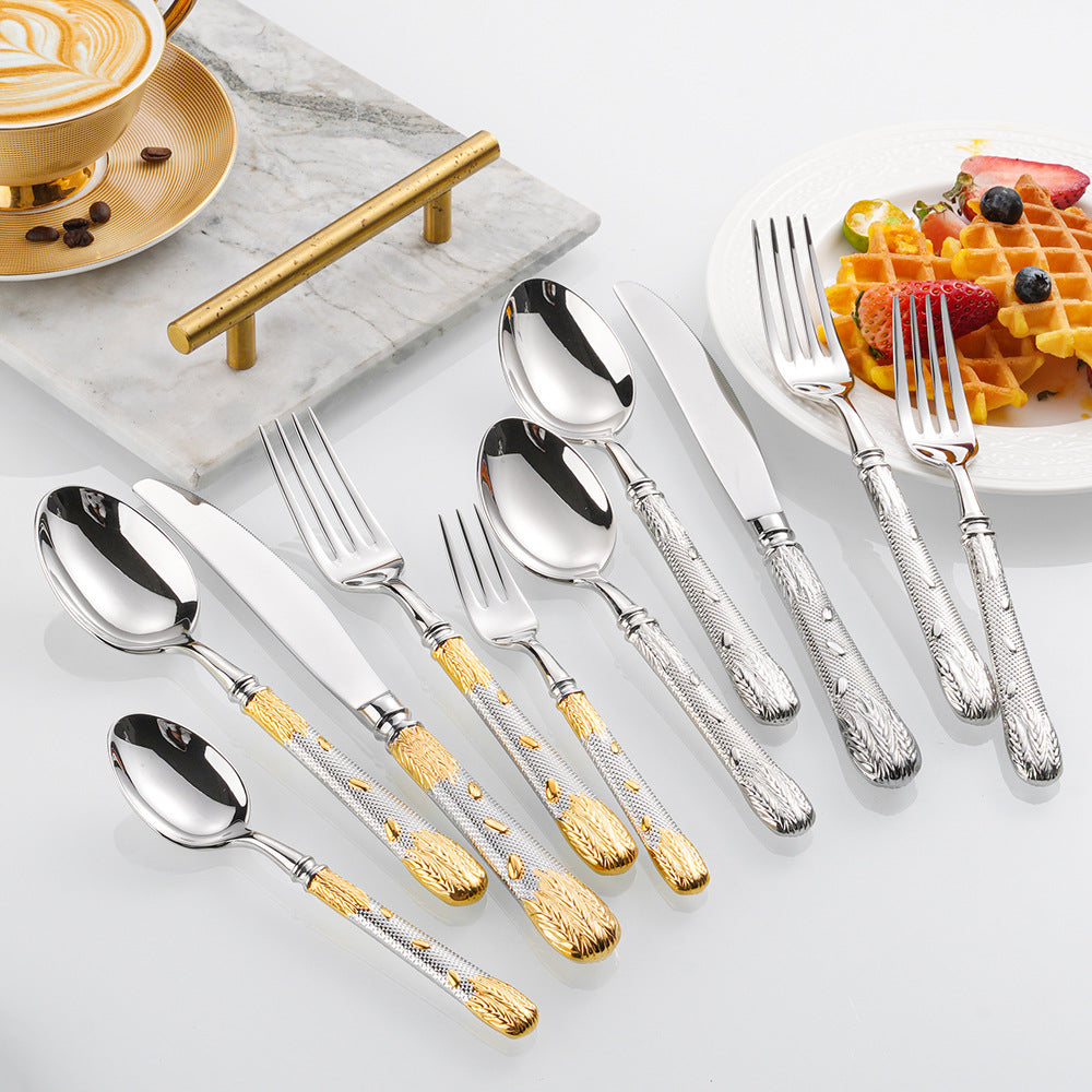 Premium Wheat Embossed Handle Forged Steak Cutlery Set | 3CARATS