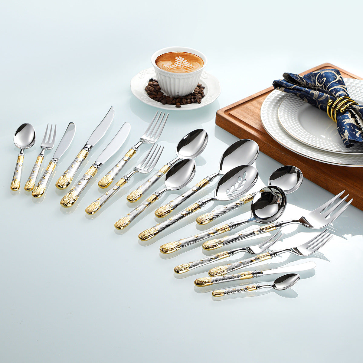 Premium Wheat Embossed Handle Forged Steak Cutlery Set | 3CARATS