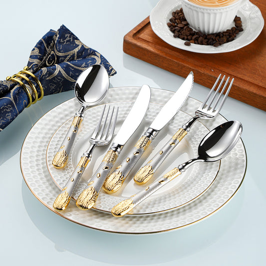 Premium Wheat Embossed Handle Forged Steak Cutlery Set | 3CARATS