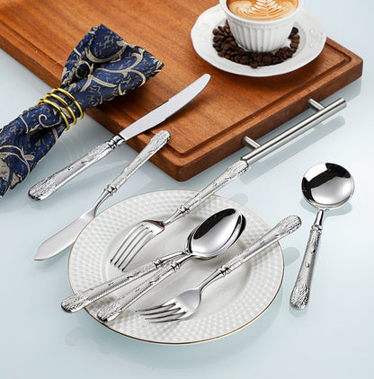 Premium Wheat Embossed Handle Forged Steak Cutlery Set | 3CARATS