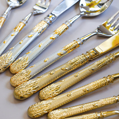 Premium Wheat Embossed Handle Forged Steak Cutlery Set | 3CARATS