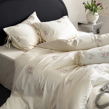 Soft Cotton Rose Sweetheart Embroidered Bedding Set | 3CARATS