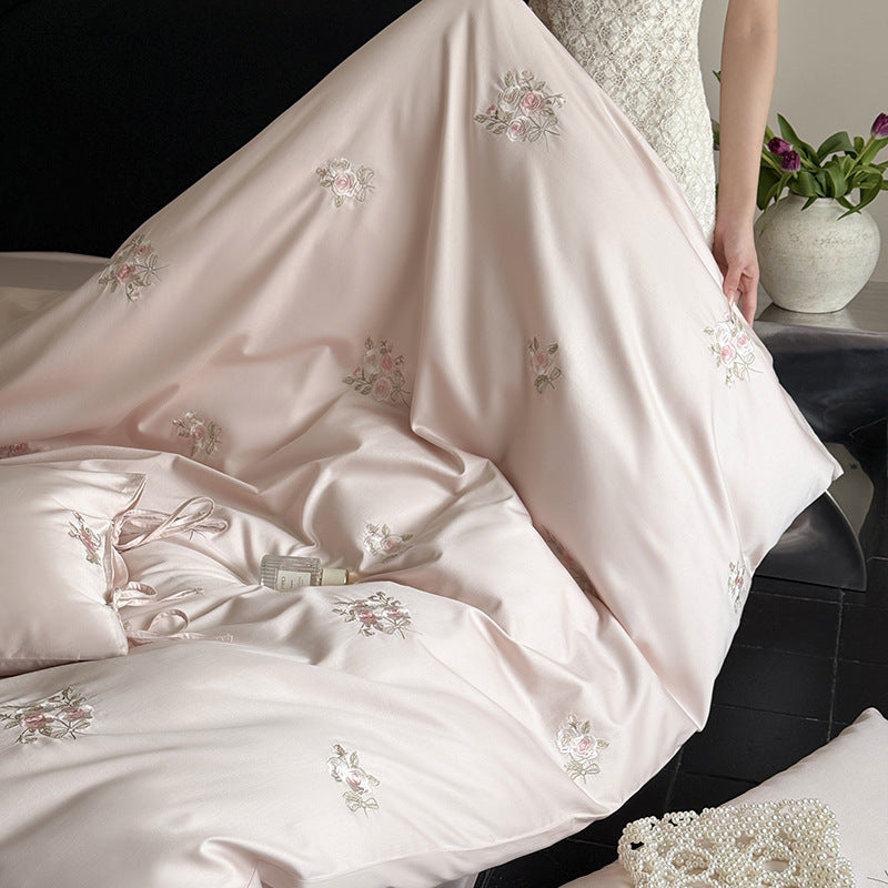 Soft Cotton Rose Sweetheart Embroidered Bedding Set | 3CARATS