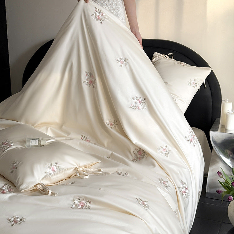 Soft Cotton Rose Sweetheart Embroidered Bedding Set | 3CARATS