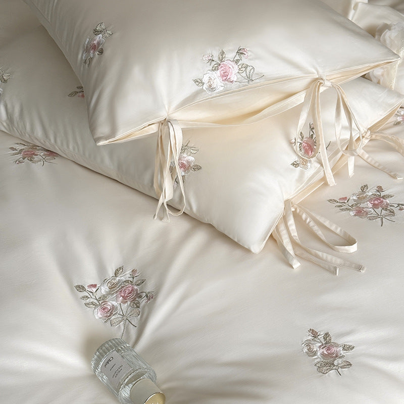 Soft Cotton Rose Sweetheart Embroidered Bedding Set | 3CARATS
