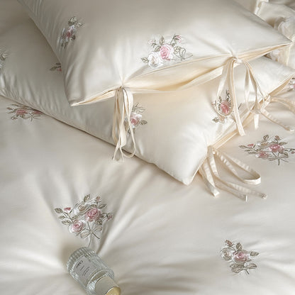Soft Cotton Rose Sweetheart Embroidered Bedding Set | 3CARATS