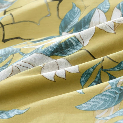 Solarosa Yellow Flower Bird Silky Egyptian Cotton Bedding Set | 3CARATS