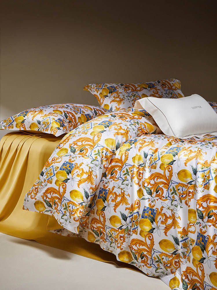 Lemon Print Luxury Cotton Bedding Set  | 3CARATS