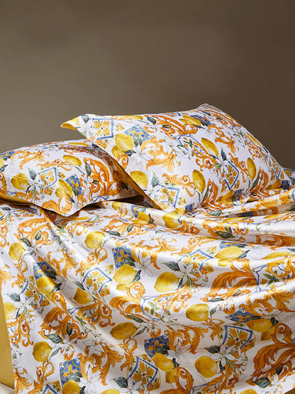 Lemon Print Luxury Cotton Bedding Set  | 3CARATS