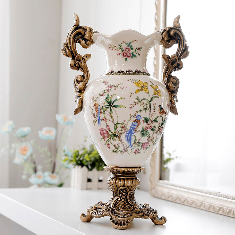 Vintage Ceramic Pedestal Vase with Double Handles | 3CARATS