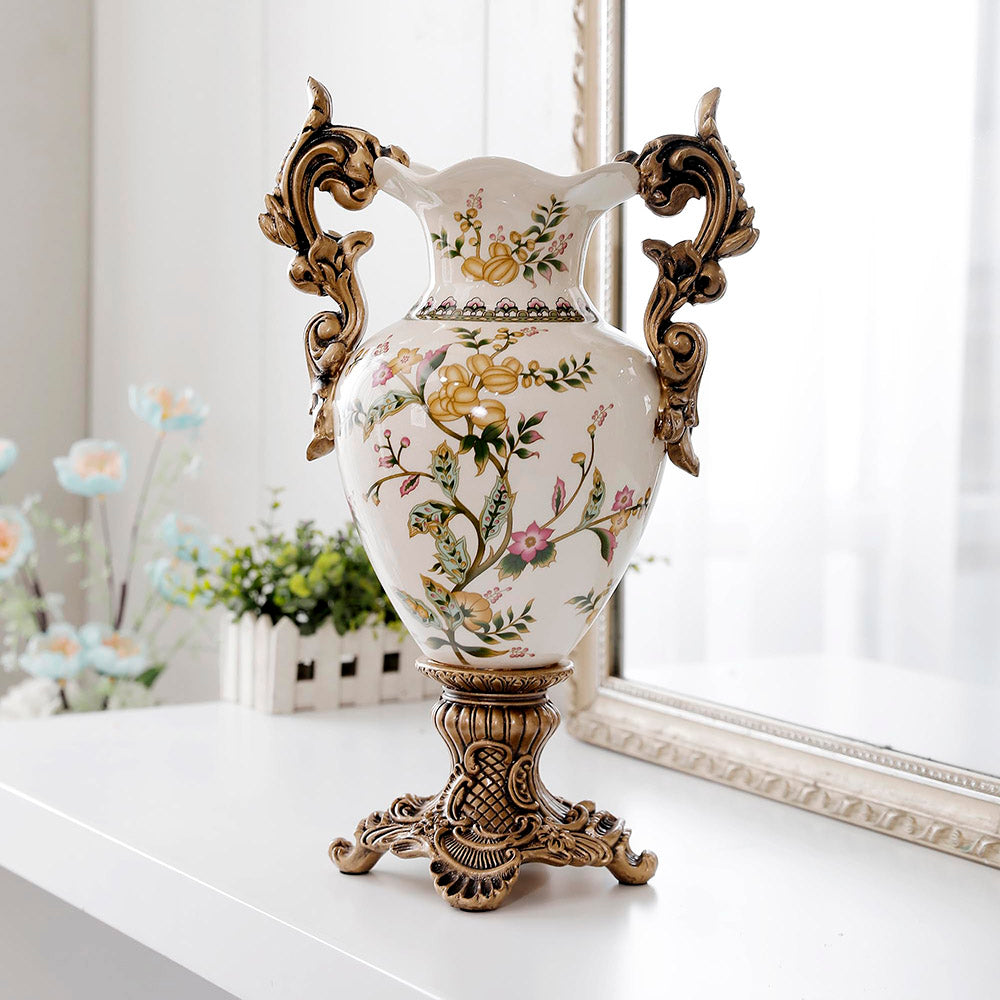 Vintage Ceramic Pedestal Vase with Double Handles | 3CARATS