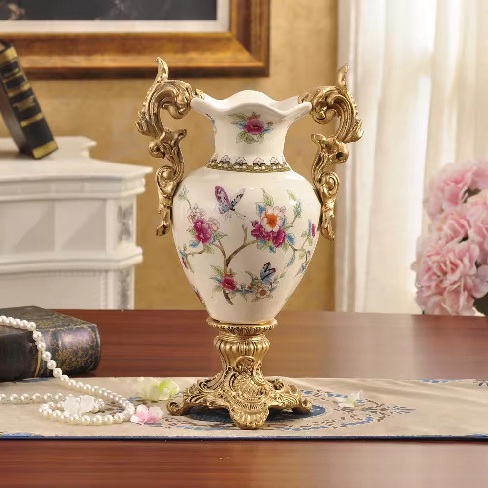 Vintage Ceramic Pedestal Vase with Double Handles | 3CARATS