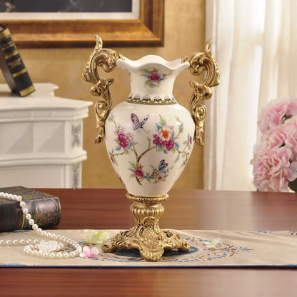 Vintage Ceramic Pedestal Vase with Double Handles | 3CARATS