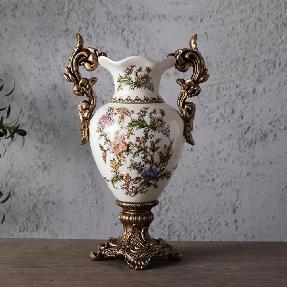 Vintage Ceramic Pedestal Vase with Double Handles | 3CARATS