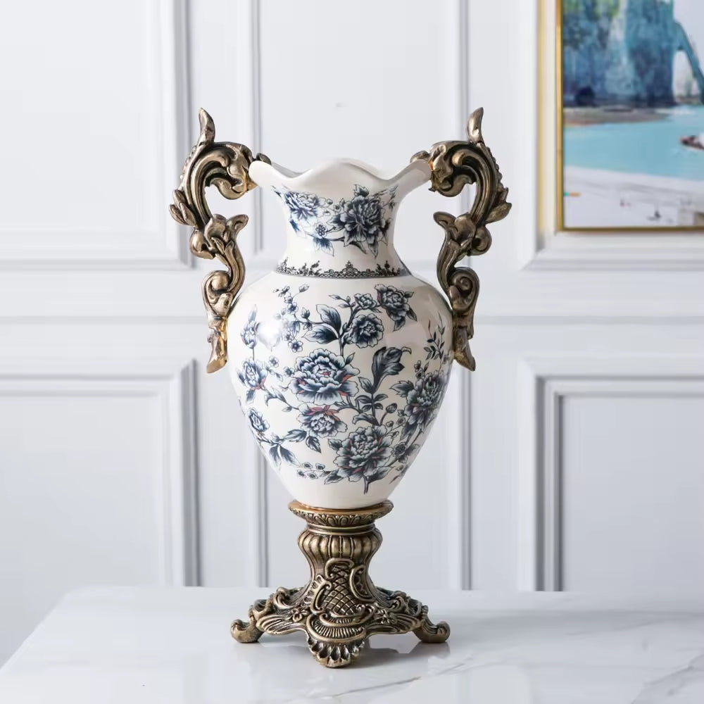 Vintage Ceramic Pedestal Vase with Double Handles | 3CARATS