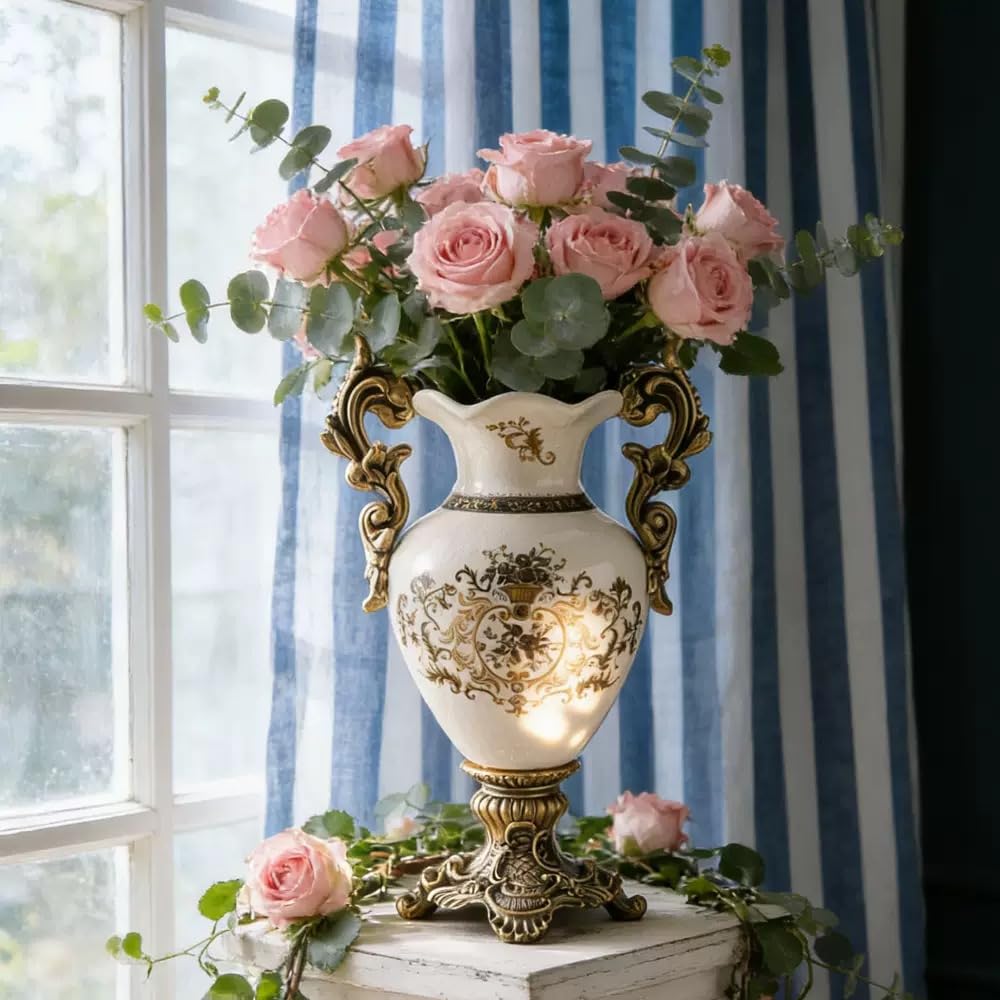 Vintage Ceramic Pedestal Vase with Double Handles | 3CARATS