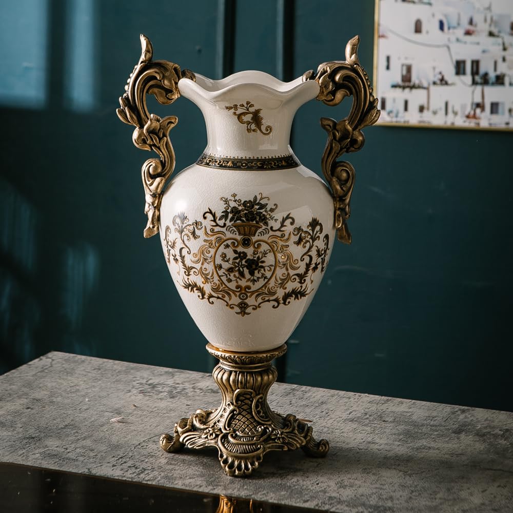 Vintage Ceramic Pedestal Vase with Double Handles | 3CARATS