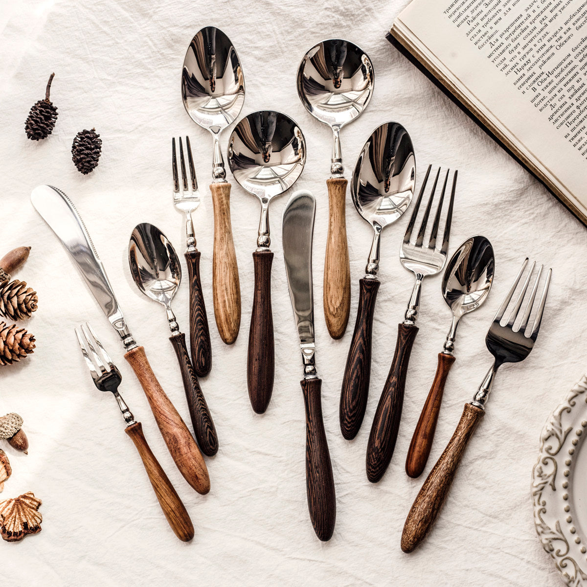 Vintage French Luxury Wooden Handle Cutlery Set | 3CARATS