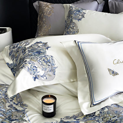 White Egyptian Cotton Butterfly Embroidery Bedding Set | 3CARATS