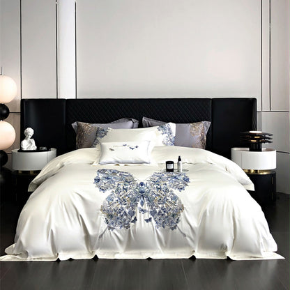 White Egyptian Cotton Butterfly Embroidery Bedding Set | 3CARATS