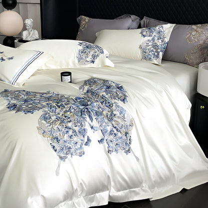 White Egyptian Cotton Butterfly Embroidery Bedding Set | 3CARATS