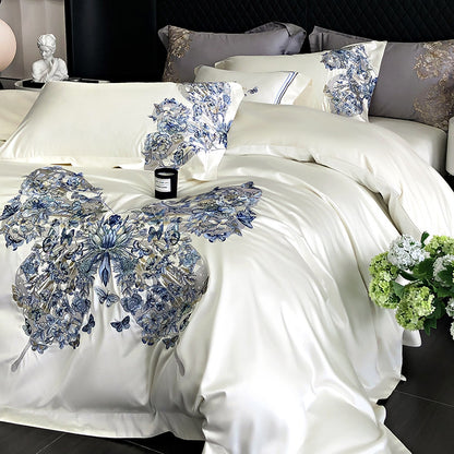 White Egyptian Cotton Butterfly Embroidery Bedding Set | 3CARATS