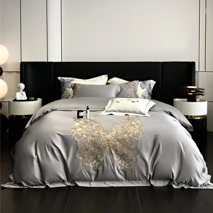 White Egyptian Cotton Butterfly Embroidery Bedding Set | 3CARATS