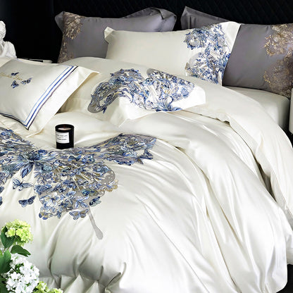 White Egyptian Cotton Butterfly Embroidery Bedding Set | 3CARATS