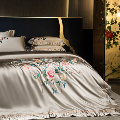 Palace Style Egyptian Cotton Peony Embroidery Duvet Cover | 3CARATS