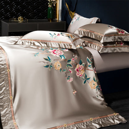 Palace Style Egyptian Cotton Peony Embroidery Duvet Cover | 3CARATS