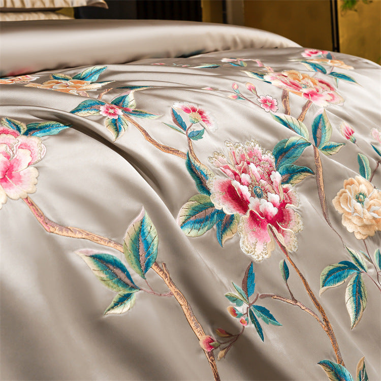 Palace Style Egyptian Cotton Peony Embroidery Duvet Cover | 3CARATS